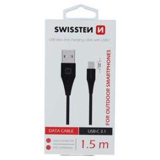 DATOVÝ KABEL SWISSTEN USB / USB-C 3.1 ČERNÝ 1,5M (9mm)