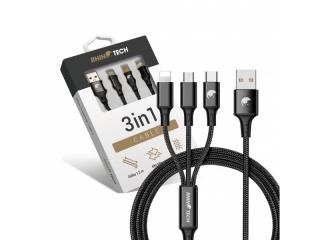 RhinoTech nabíjecí a datový kabel 3v1 USB-A (MicroUSB + Lightning + USB-C) 1,2m černá