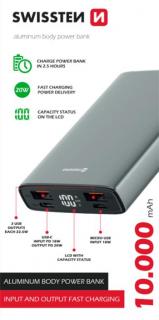 SWISSTEN ALUMINUM POWER BANK 10000 mAh 20W POWER DELIVERY GREY