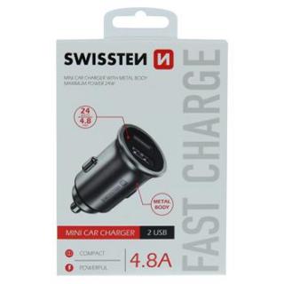 SWISSTEN CL ADAPTÉR 2x USB 4,8A METAL BODY STŘÍBRNÝ