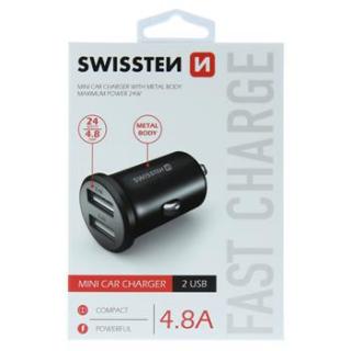 SWISSTEN CL ADAPTÉR 2x USB 4,8A METAL ČERNÝ