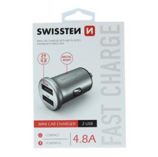 SWISSTEN CL ADAPTÉR 2x USB 4,8A METAL STŘÍBRNÝ