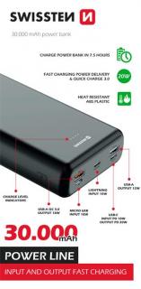 SWISSTEN POWER LINE POWER BANK 30000 mAh 20W POWER DELIVERY BLACK