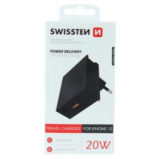 SWISSTEN SÍŤOVÝ ADAPTÉR POWER DELIVERY 20W FOR IPHONE 12 ČERNÝ