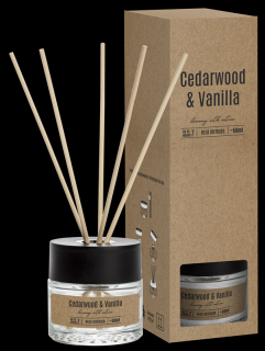 BISPOL vonný difuzér CedarwoodVanilla 50 ml (Cedarwood and Vanilla reed difuser je vonný olejový difuzér s vůní Cedrového dřeva a vanilky. )