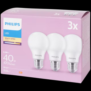 LED žárovky Philips 40 W, 470 lm, 3 ks (Sada 3 úsporných LED žárovek Philips s velkou paticí.)