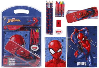 Školní set Cerdá Marvel: Spider-Man, 7 předmětů (Sada školních potřeb s motivem Spidermana. Set obsahuje 7 předmětů: A4 blok, A5 blok, guma, ořezávatko, barevné tužky, voskovky, plechový penál.)