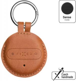 FIXED Sense Smart tracker s hnědým koženým pouzdrem a karabinou