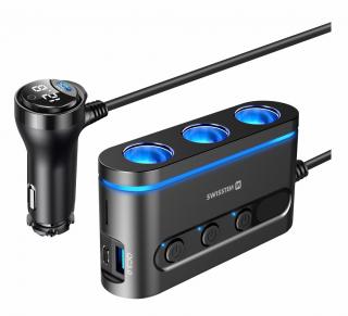 SWISSTEN 3-rozbočovač do autozapalovače 2x USB-C, USB-A, Power Delivery, až 216 W