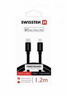 SWISSTEN datový a nabíjecí kabel s textilním opletem, USB-C/Lightning, délka1,2 m, certifikace MFi Barva kabelu: Černá