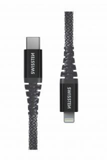 SWISSTEN datový kabel KEVLAR, USB-C/Lightning, 60 W, 1,5 m, antracit