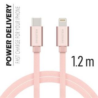 SWISSTEN datový kabel USB-C/Lightning, textilní oplet, 1,2 m Barva kabelu: Růžovo-zlatá