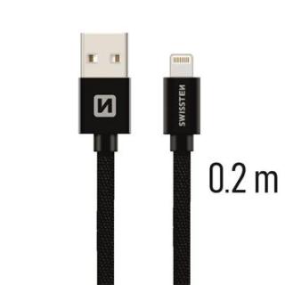 SWISSTEN datový kabel USB/Lightning, textilní oplet, 0,2 m Barva kabelu: Černá