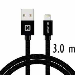 SWISSTEN datový kabel USB/Lightning, textilní oplet, 3 m Barva: Červená