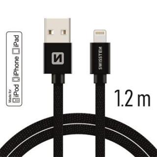 SWISSTEN datový kabel USB/Lightning, textilní oplet, MFi, 1,2 m Barva kabelu: Černá