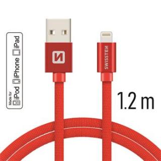 SWISSTEN datový kabel USB/Lightning, textilní oplet, MFi, 1,2 m Barva kabelu: Červená