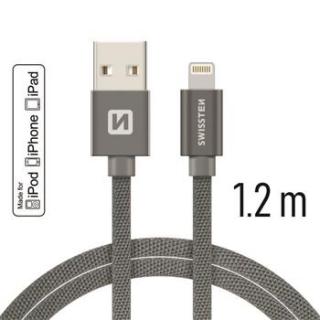 SWISSTEN datový kabel USB/Lightning, textilní oplet, MFi, 1,2 m Barva kabelu: Šedivá