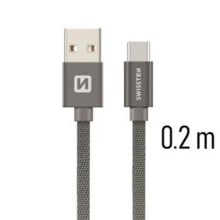 SWISSTEN datový kabel USB/USB-C, textilní oplet, 0,2 m Barva kabelu: Šedivá