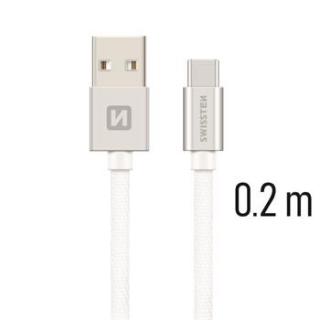 SWISSTEN datový kabel USB/USB-C, textilní oplet, 0,2 m Barva kabelu: Stříbrná