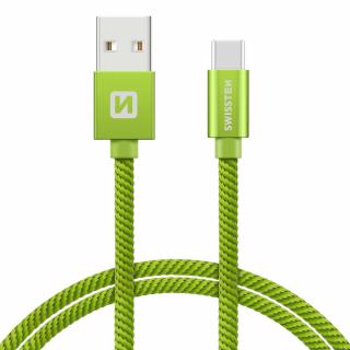 SWISSTEN datový kabel USB/USB-C, textilní oplet, 0,2 m Barva kabelu: Zelená