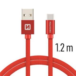 SWISSTEN datový kabel USB/USB-C, textilní oplet, 1,2 m Barva kabelu: Červená