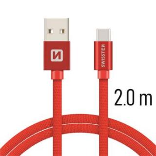 SWISSTEN datový kabel, USB/USB-C, textilní oplet, 2 m Barva kabelu: Červená