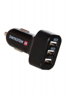 SWISSTEN nabíječka do autozapalovače, 3x USB, 5,2 A, černá