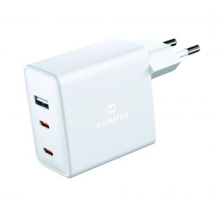 SWISSTEN síťová nabíječka GaN 70W, 2x USB-C, 1x USB