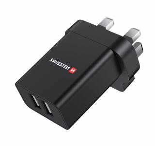 SWISSTEN Síťový adaptér 2x USB 10,5W pro UK zásuvku černý