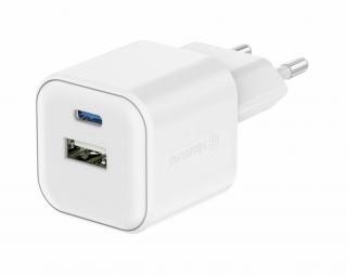 SWISSTEN Síťový adaptér GaN 1x USB-C 20W PD a 1x USB-A 18W QC Barva: Bílá