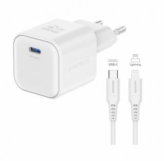 SWISSTEN Síťový adaptér GaN 1x USB-C 20W power delivery + datový kabel USB-C/lightning 1,2 m bílý