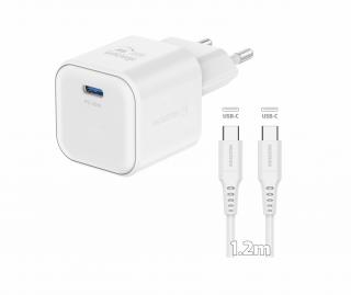 SWISSTEN Síťový adaptér GaN 1x USB-C 20W power delivery + datový kabel USB-C/USB-C 1,2 m Barva: Bílá