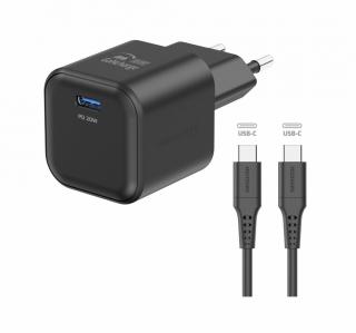 SWISSTEN Síťový adaptér GaN 1x USB-C 20W power delivery + datový kabel USB-C/USB-C 1,2 m Barva: Černá