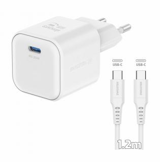 SWISSTEN Síťový adaptér GaN 1x USB-C 35W power delivery + datový kabel USB-C/USB-C 1,2 m Barva: Bílá