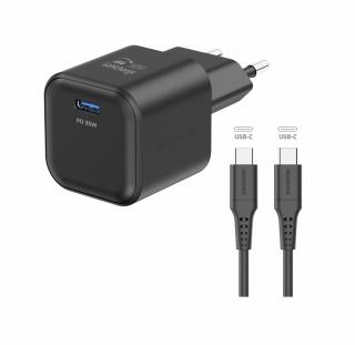 SWISSTEN Síťový adaptér GaN 1x USB-C 35W power delivery + datový kabel USB-C/USB-C 1,2 m Barva: Černá