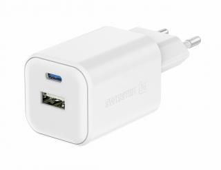 SWISSTEN Síťový adaptér GaN 1x USB-C 45W PD a 1x USB-A 18W QC Barva: Bílá