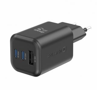 SWISSTEN Síťový adaptér GaN 2x USB-C 65W PD a 1x USB-A 18W QC Barva: Černá