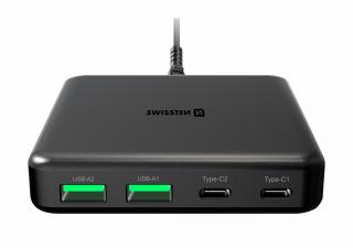 SWISSTEN Stolní mini adaptér GaN 2x USB-C + 2x USB 65W, černý