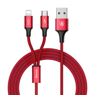 Baseus multifunkční kabel 2in1 Micro + Lightning 3A / délka 1.2M / Red / CAML-SU09