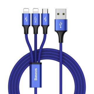 Baseus multifunkční nabíjecí a datový kabel 3v1 Micro + 2x Dual Lightning 3A / délka 1.2M / Dark Blue