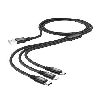 HOCO multifunkční rychlonabíjecí a datový kabel 3v1 Micro + Lightning + Type-C 3A / délka 1M / Black