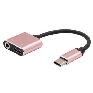 XZT audio a napájecí adaptér 2v1 /  USB-C / 3.5mm Jack + USB-C / růžový