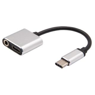 XZT audio a napájecí adaptér 2v1 /  USB-C / 3.5mm Jack + USB-C / stříbrný