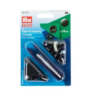 PRYM Knoflík stiskací "Sport  Camping" 15 mm - černěný