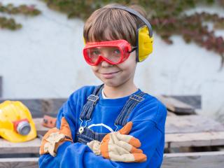 Tuff Tools dětské ochranné pomůcky do dílny - brýle, rukavice, sluchátka