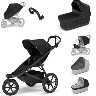 Set 7v1 Thule Urban Glide 3 Black + pláštěnka + ochranná síť + madlo + korbička Black + pláštěnka + ochranná síť na korbičku