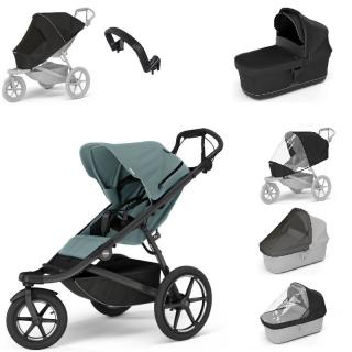 Set 7v1 Thule Urban Glide 3 Mid blue + pláštěnka + ochranná síť + madlo + korbička Black + pláštěnka + ochranná síť na korbičku