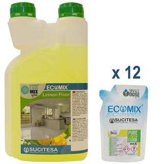 ECOMIX PURE LEMON FLOOR,koncentrát- sáček 100ml= 1L,sada = 12ks sáčků + lahev 1L