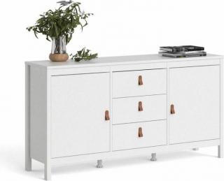 Designová komoda bílá s nožičkami kombinovaná- šuplíky + dvířka, 151x80x39 cm