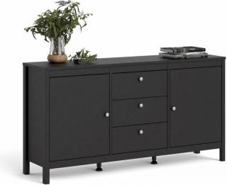Designová komoda černá s nožičkami kombinovaná- šuplíky + dvířka, 151x80x39 cm